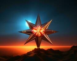 en 3d illustration av en stjärna på topp av en berg generativ ai foto