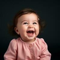 en bebis skrattande i en studio på en svart bakgrund generativ ai foto
