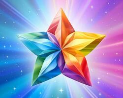 en färgrik origami stjärna på en färgrik bakgrund generativ ai foto