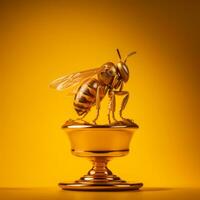 en gyllene staty av en bi på topp av en piedestal generativ ai foto