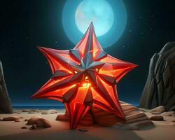 en röd stjärna i de öken- med en full måne i de bakgrund generativ ai foto