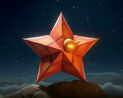en röd stjärna på topp av en berg med stjärnor i de himmel generativ ai foto