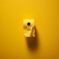 en rulla av toalett papper på en gul bakgrund generativ ai foto