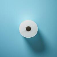 en rulla av toalett papper på en blå bakgrund generativ ai foto