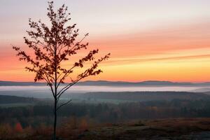 en träd i de mitten av en fält generativ ai foto