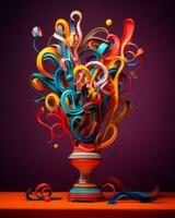 en vas fylld med färgrik virvlar och band generativ ai foto