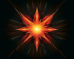 ett abstrakt design av ett orange stjärna på en svart bakgrund generativ ai foto