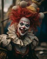 ett bild av en clown med röd hår generativ ai foto