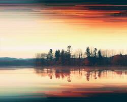 ett bild av en sjö med träd i de bakgrund generativ ai foto