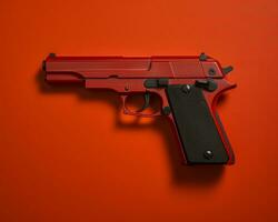 ett bild av en röd pistol på ett orange bakgrund generativ ai foto