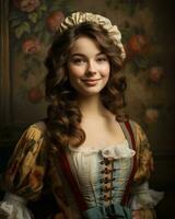 porträtt av en skön ung kvinna i renässans kostym generativ ai foto