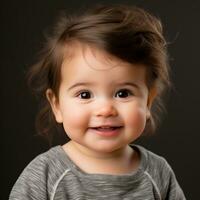 porträtt av en söt liten flicka på en svart bakgrund generativ ai foto