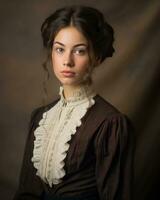 porträtt av en ung victorian kvinna generativ ai foto
