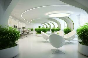 modern kontor , interiör med växt. 3d, generativ ai. foto