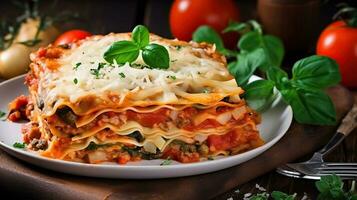 utsökt vegetarian lasagne. ge den en Prova och njut av den som en lunch eller middag. generativ ai foto