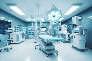 medicinsk enheter i modern rörelse rum ta med konst belysning och blå filtrera ,generativ ai. foto