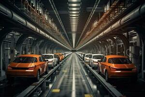 bil produktion linje , fabrik industri bil, teknologi framtida ,generativ ai. foto