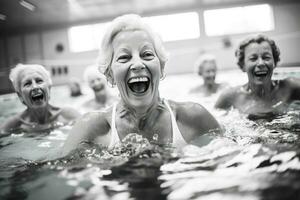 äldre människor i simning slå samman foto