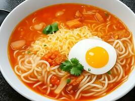 en tallrik av koreanska omedelbar spaghetti foto