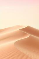 lugn sand sanddyner under en pastell himmel, utsöndrar lugn och idealisk för resa och wellness annonser ai generativ foto