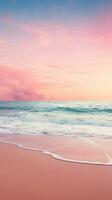 lugn strand scen på skymning med mjuk solnedgång färger blandning in i himmel för riklig kopia Plats ai generativ foto