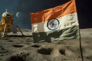 indisk flagga landning på måne. generera ai foto