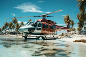 en helikopter landat på de privat strand foto