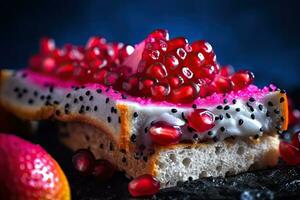 dragon rostat bröd, makro skott av en färsk frukost med droppande honung, ai genererad foto