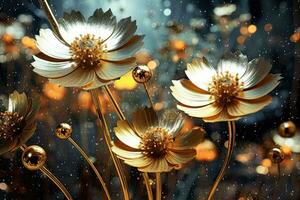 gyllene blommor i full blomma med particlesai teknologi ai genererad foto