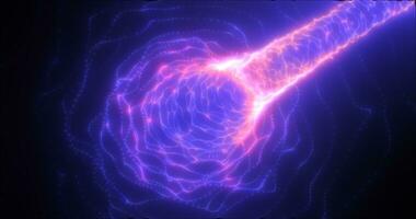 abstrakt lila tunnel virvlande från partiklar och prickar av lysande ljus trogen hi-tech bakgrund foto