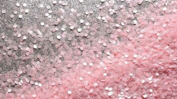 abstrakt skinande bakgrund med rosa glitter. spridd konfetti pärlar med ljus reste sig pastell Färg. genererad ai. foto