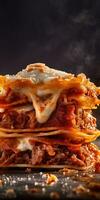 en stack av lasagne staplade på topp av ett annan foto