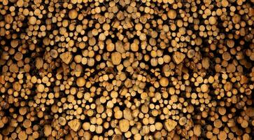 textur av många trä- loggar i en träbearbetning fabrik. foto