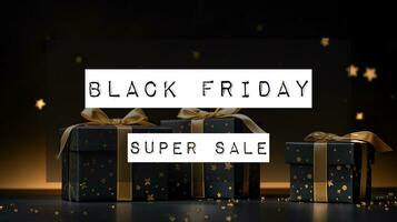 svart fredag super försäljning. mörk bakgrund text text. baner foto