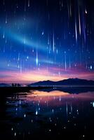 en hisnande visa av färgrik ljus pelare dans mot de natt himmel - bakgrund med tömma Plats för text foto