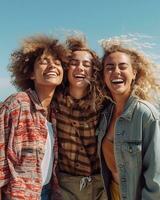 gen z flicka tar selfie på de strand ai genererad foto