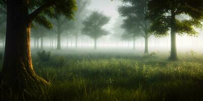 träd landskap bakgrund blandad fantastisk dimmig mönster av träd i de skog. ai generativ foto