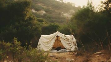 generativ ai, camping utomhus- begrepp i neutral dämpad färger, turist läger foto