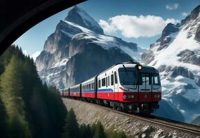 en skön se av berg järnvägar, generativ ai illustration. foto