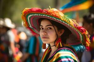 en kvinna bär mexikansk sombrero hatt foto