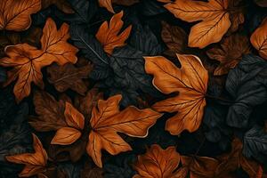 tapet höst löv i de stil av mörk brun och indigo foto