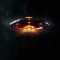UFO i de natt himmel. flygande Plats fat. ett oidentifierad lysande flygande objekt. sci-fi digital illustration. foto