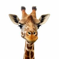 närbild porträtt av giraff ansikte isolerat på vit bakgrund. generativ ai foto