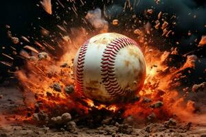 plötslig baseboll fladdermus explosion boll. generera ai foto