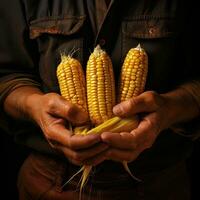 jordbrukare agronom innehav majs öra foto