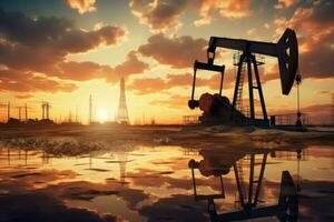 olja pump på en solnedgång bakgrund. värld olja industri. foto