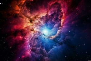vibrerande kosmisk galax med en virvlande nebulosa i en spektrum av färger, perfekt för presentationer ai generativ foto