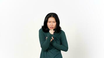 hosta av skön asiatisk kvinna isolerat på vit bakgrund foto