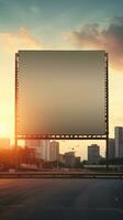 vibrerande solnedgång formning en eldig bakgrund för en tom anslagstavla ram, perfekt för djärv reklam ai generativ foto