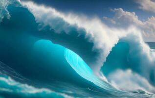 stänk blå Vinka i de hav, generativ ai illustration. foto